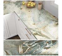 VEELIKE Liquid Marble Wallpaper Teal Gold Adhesive Film Worktop Kitchen Washable 40 cm × 300 cm Self-Adhesive Wallpaper Marble Look Furniture Film Marble Film Kitchen Worktop Bathroom Table