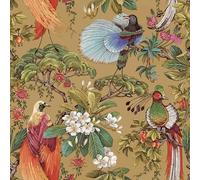 VEELIKE Oriental Ochre Yellow Bird Wallpaper Self Adhesive Chinoiserie Floral Wallpaper for Bedroom Bathroom 44.5 cm x 300 cm Wall Mural Wall Paper Removable Sticky Back Plastic Roll Renter Friendly