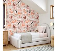 VEELIKE Pink Chasing Cat Wallpaper Self Adhesive Cute Kitten 44.5cm x 300cm | Peel and Stick Floral Wallpaper for Kids Room Playroom Pink Animal Contact Paper Removable Nursery Bedroom Patterned