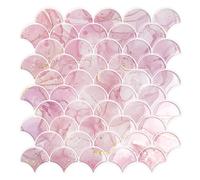 VEELIKE Pink Fish Scale Wall Tiles 12 Sheets Stick on Tiles Kitchen Peel and Stick Backsplash Self Adhesive Tile for Bathroom Walls Waterproof Wall Tile Stickers Laundry Room Fireplace 30.5cm×30.5cm