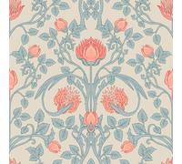 VEELIKE Retro Beige Floral Peel and Stick Wallpaper Vintage William Morris Blue Leaf Contact Paper for Furniture 44.5 cm x 300 cm Art Nouveau Wall Paper for Bedroom Bathroom Wall Mural Removable