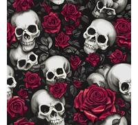 VEELIKE Self Adhesive Wallpaper Dark Skull Wallpaper Gothic Rose Flower Wall Paper 44.5 cm x 300 cm Art Deco Wall Mural Living Room Bathroom Bedroom Removable Patterned Sticky Back Plastic Roll