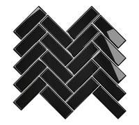 VEELIKE Stick on Tiles Black Herringbone 3D Peel and Stick Wall Tiles Kitchen Backsplash Waterproof Herringbone Tile Stickers for Bathroom Laundry Room Fireplace Removable 30.5 cm × 30.5 cm 6 Pieces
