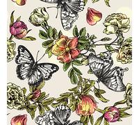 VEELIKE Vintage Butterfly Wallpaper Self Adhesive Beige Floral Contact Paper Furniture Vinyl Wrap for Kitchen Cupboards Sticker Waterproof Tropical Leaf Flower Wall Mural for Bedroom 44.5cm×300cm
