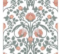 VEELIKE Vintage Peach Floral Wallpaper Self Adhesive Retro William Morris Art Nouveau Wallpaper Mural Pink Flower Botanical Patterned Wallpaper for Bedroom Art Deco Wall Paper Removable 44.5cm x 300cm