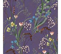 VEELIKE Vintage Wildflowers Floral Wallpaper Purple Leaf Wallpaper Botanical Wall Art Patterned Contact Paper Self Adhesive Purple Wall Paper for Bedroom Cabinets Living Room Removable 44.5cm×300cm