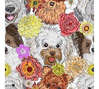 VEELIKE Wallpaper Flowers White Dogs Wallpaper Cute White Puppy Wallpaper Self-Adhesive Wall 44.5cm x 300cm Decorative Paper Wall Nursery Children's Bedroom Bathroom Removable