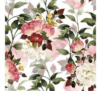 VEELIKE Watercolor Roses Floral Wallpaper Vintage White Flower Wallpaper Self Adhesive Leaf Contact Paper for Furniture Botanical Patterned Wallpaper for Bedroom Bathroom Removable 44.5cm×300cm
