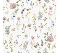 VEELIKE Watercolor Wildflowers Floral Wallpaper Vintage Botanical Wallpaper Patterned White Leaf Contact Paper Self Adhesive Wall Mural Art Deco Wall Paper Bedroom Bathroom Nursery 44.5cm×300cm