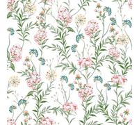 VEELIKE White Floral Wallpaper Patterned Pink Hydrangea Flower Wallpaper Green Leaf Contact Paper Self Adhesive Botanical Wall Art Deco Bedroom Furniture Stickers Living Room Removable 44.5cm×300cm