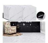 VEELIKE White Oilproof Kitchen Flooring Tile Sticker Waterproof 24 Pieces 30cm x 30cm Marble Floor Sticker Tile for Bathroom Living Room Self-Adhesive Removable Easy to Install