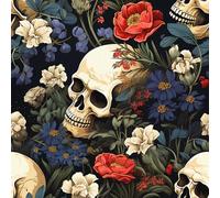 VEELIKE Witchy Skull Wallpaper Stick and Peel Blue Black Floral Wallpaper Modern Gothic Wall Paper 44.5cmx300cm Dark Patterned Contact Paper for Bathroom Bedroom Removable Botanical Wall Mural