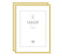 Veelot A2 Photo Frame, Golden Aluminium Photo Frame, Minimalist Classic Certificate Frame with Plexiglass, for Wall Mount and Home Decoration, 42 x 59.4 cm, Set of 2