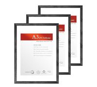 Veelot A3 Photo Frame Set of 3 Solid Wood Black with HD Plexiglas for Gallery Certificate Document Home Decoration (29.7 x 42 cm)