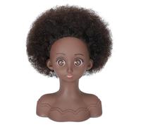 VEELTRAS Afro Mannequin Head Professional Mannequin Head with Synthetic Straight Hair,Mini Mannequin Styling Head to Practice Braiding(curly brown)