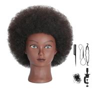 VEELTRAS Afro Mannequin Head with 100% Curly Human Hair Cosmetology Mannequin Head for Hairdresser Practice Styling Braiding with a Clamp