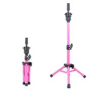 VEELTRAS Wig Stand Tripod Adjustable Metal Mini Wig Head Stand for Training Mannequin Heads and Canvas Block Head (pink)