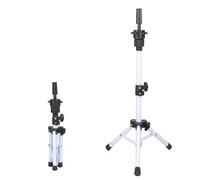 VEELTRAS Wig Stand Tripod Adjustable Metal Mini Wig Head Stand for Training Mannequin Heads and Canvas Block Head (white)