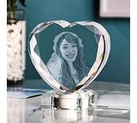 VEELU 3D Crystal Photo|3D Laser Etched Picture|Engraved Heart Crystal|Personalized Memorial Birthday Gifts for Mom Dad Him Her Men Women Customized Anniversary Couples Gifts for Wife Husband