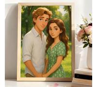 VEELU Custom Portrait, Personalised Cartoon Canvas Prints with Your Photos, Custom Poster with Wood Picture Frames, Home Decor Personalised Gifts Wedding Anniversary for Women Men Couple