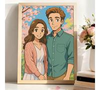 VEELU Custom Portrait, Personalised Cartoon Canvas Prints with Your Photos, Custom Poster with Wood Picture Frames, Home Decor Personalised Gifts Wedding Anniversary for Women Men Couple (Style 5)