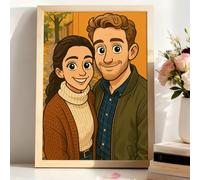 VEELU Custom Portrait, Personalised Cartoon Canvas Prints with Your Photos, Custom Poster with Wood Picture Frames, Home Decor Personalised Gifts Wedding Anniversary for Women Men Couple