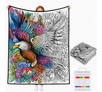VEELU DIY Colouring Blanket for Adults with 24 Colour Markers, Colour Your Own Throw Blanket, Fun Creative Stress Relief Activity, Home Decor Perfect Birthday Gifts for Women Friends Family (Eagle)