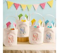 VEELU Personalised Easter Bags Bunny Basket with Name, Custom Easter Tote Egg Basket Bags Gift Baskets for Holiday Celebration Party Favors Gifts for Easter Eggs Hunt