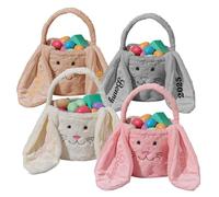 VEELU Personalised Easter Bunny Plush Baskets for Girls Custom Embroidered Name My First Easter Bunny Basket for Easter Egg Hunts Customise Rabbit Gift for Boys & Girls