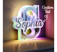 VEELU Personalised LED Acrylic Mirror Letter Initials Night Light, Custom Light Up Letter Mirror, 12 Color LED Light Up Bedroom Wall Decoration, for Mom Friend Wife