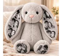 VEELU Personalised Photo Bunny Teddy Custom Picture Bunny Plush Hidden Ear Personalised Wedding Anniversary Birthday Gifts for Women Men Couple Friend 26cm/40cm