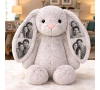 VEELU Personalised Photo Bunny Teddy Custom Picture Bunny Plush Hidden Ear Personalised Wedding Anniversary Birthday Gifts for Women Men Couple Friend 26cm/40cm