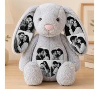 VEELU Personalised Photo Bunny Teddy Custom Picture Bunny Plush Hidden Ear Personalised Wedding Anniversary Birthday Gifts for Women Men Couple Friend 26cm/40cm