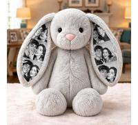 VEELU Personalised Photo Bunny Teddy Custom Picture Bunny Plush Hidden Ear Personalised Wedding Anniversary Birthday Gifts for Women Men Couple Friend 26cm/40cm