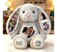VEELU Personalised Photo Bunny Teddy Custom Picture Bunny Plush Hidden Ear Personalised Wedding Anniversary Birthday Gifts for Women Men Couple Friend 26cm/40cm