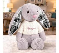 VEELU Personalised Photo Bunny Teddy Custom Picture Bunny Plush Hidden Ear Personalised Wedding Anniversary Birthday Gifts for Women Men Couple Friend 26cm/40cm