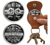 VEELU Personalised To My Son Pocket Hug Coin Keychain from Dad, Custom Engraved Key Ring with Name & Text, Double Sided Stainless Steel Token Gifts for Fathers Day for Men Grandad Husband (02)