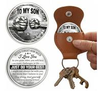 VEELU Personalised To My Son Pocket Hug Coin Keychain from Dad, Custom Engraved Key Ring with Name & Text, Double Sided Stainless Steel Token Gifts for Fathers Day for Men Grandad Husband (03)