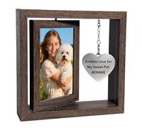 VEELU Pet Memorial Gifts for Loss Of Dog, Custom Dog Memorial Frame, Personalzied Dog Picture Frame with Photo Text, Rotating Wooden Picture Frame, Customised Pet Loss Sympathy Gift