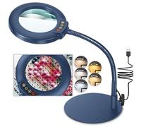 Veemagni 10X Magnifying Glass with Light and Stand, 5 Color Modes Stepless Dimmable LED Lighted Desk Lamp, Hands Free Flexible Gooseneck Magnifier with Light for Craft Hobby Painting Close Work, Blue