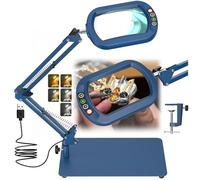 Veemagni 10X Rectangle Magnifying Glass with Light and Stand, 5 Color Modes Stepless Dimmable, 2-in-1 LED Lighted Desk Lamp & Clamp, Hands Free Magnifier for Reading Crafts Painting Close Work - Blue