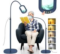 Veemagni 10X Rectangular Magnifying Glass with Light and Stand, Real Glass Floor Lamp, 5 Color Modes Stepless Dimmable, 3-in-1 24" Flexible Gooseneck LED Lighted Magnifier for Reading Craft Hobby Blue