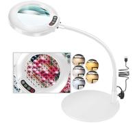 Veemagni 12X Magnifying Glass with Light and Stand, 16.5in Flexible Gooseneck, 5 Color Modes Stepless Dimmable LED Lighted Desk Lamp, Hands Free Magnifier for Craft Hobby Sewing Close Work, White