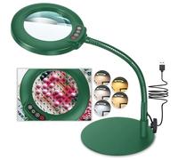 Veemagni 12X Magnifying Glass with Light and Stand, 5 Color Modes Stepless Dimmable LED Lighted Desk Lamp, Hands Free Flexible Gooseneck Magnifier with Light for Craft Hobby Painting Close Work, Green