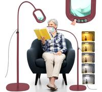 Veemagni 12X Rectangular Magnifying Glass with Light and Stand, 24" Flexible Gooseneck Floor Lamp, 3-in-1 LED 5 Color Modes Stepless Dimmable, Lighted Magnifier Hands Free for Reading, Crafting- Red