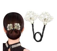 Veemok Hair Bun Maker for Thin & Thick Hair - Easy-to-Use Shiner & Styling Tool | Curling Hairpin Bun Shaper & Elegant Flower Clip & Rhinestone Accents | Hair Curler & Twister for Wedding (WHITE)
