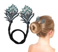 Veemok Hair Bun Maker for Thin & Thick Hair - Easy-to-Use Shiner & Styling Tool | Curling Hairpin Bun Shaper & Elegant Flower Clip & Rhinestone Accents | Hair Curler & Twister for Wedding (BLUE)