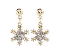 Veemoon 1 Pair Christmas Crystal Flake Clip-on Earrings for Women, Festive Golden Alloy Dangling Earrings with Safe Material, for Shopping and Occasion