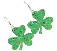 Veemoon 1 Pair Green Shamrock Earrings For Women - Sequin Pu Leather Clover Dangle Earrings - St Patrick'S Day Costumes Jewelry - Good Luck Symbol Ear Jewelry