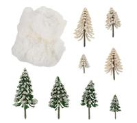 Veemoon 1 Set Miniature Cedar Trees - Winter Landscape Artificial Moss | Simulated Mini Snow Covered Trees Model for Christmas Village Model Train Scenery Diorama Railway Layout
